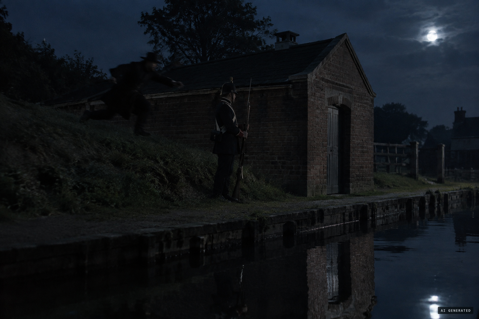 Jumping pranks on the sentry over the magazine by the canal near South Camp.