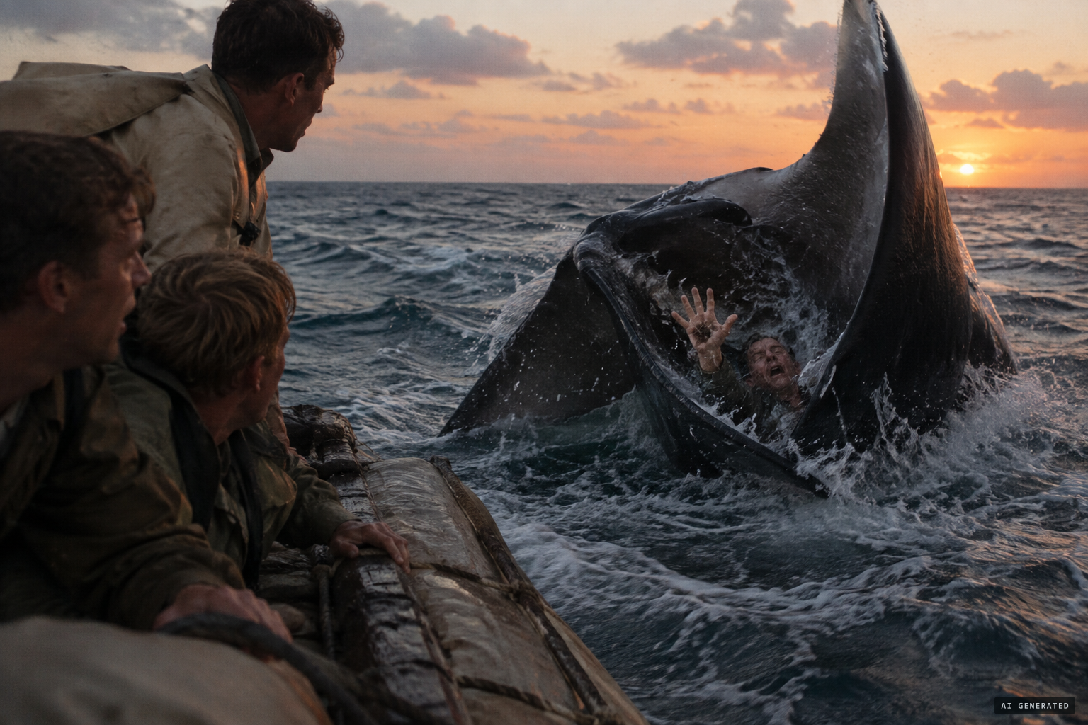 The 1941 account: a huge manta, or devil-fish, folds its fins round a man