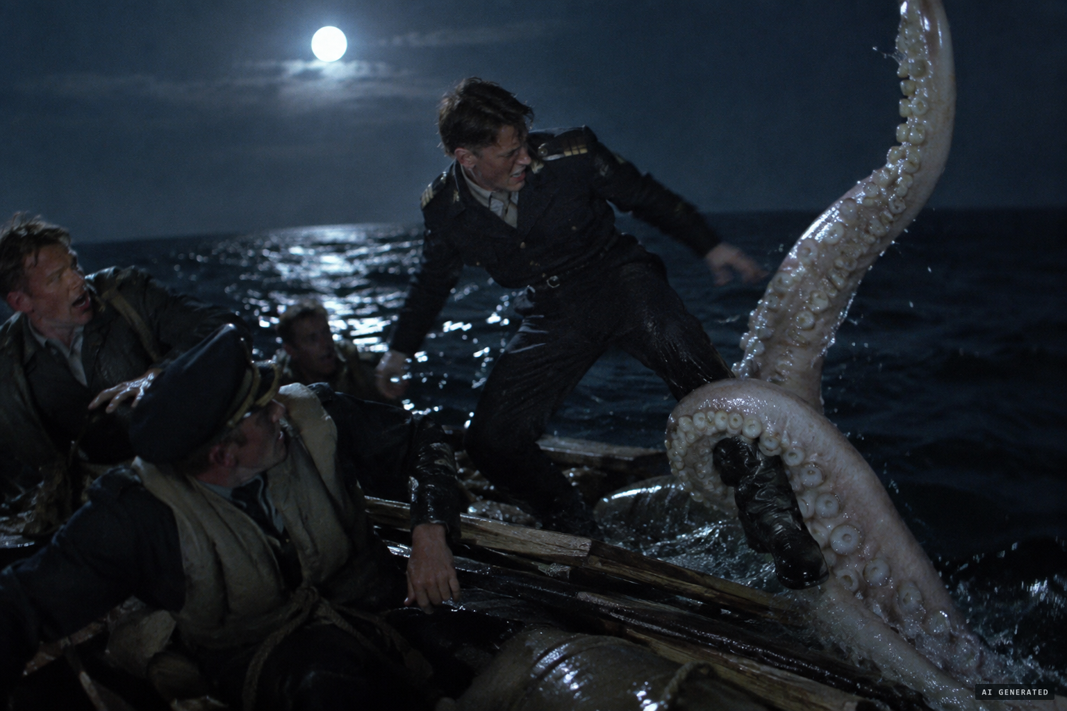 The 1960 version: a giant squid's tentacle seizes Cox, then releases him