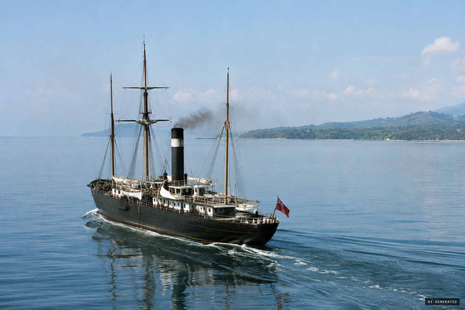 The steamer Nestor, outbound for Shanghai through the Strait of Malacca in fine weather