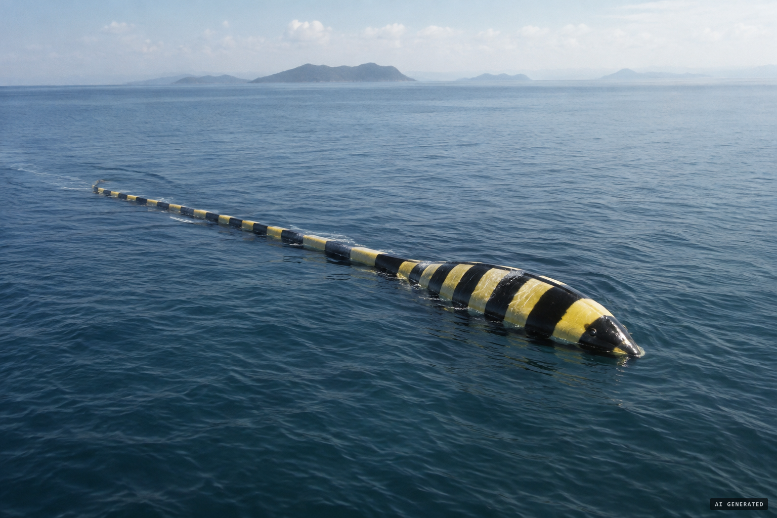 An immense tail, 150 feet long, banded black and pale yellow