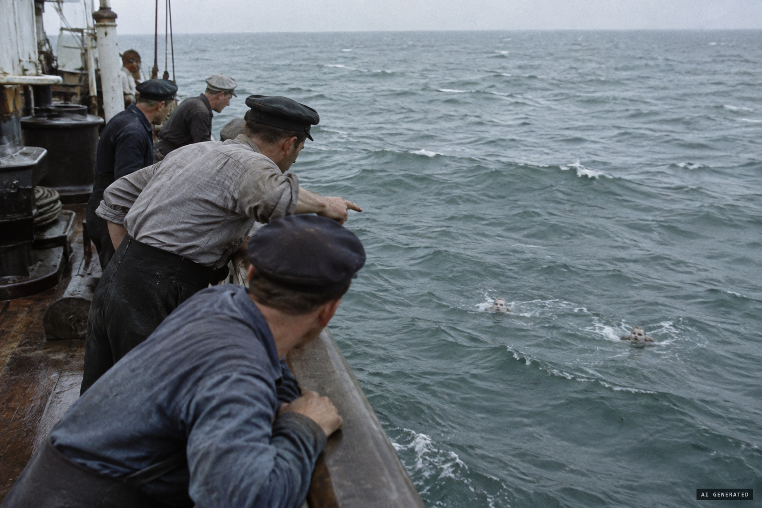 For days the crew see the faces following the ship