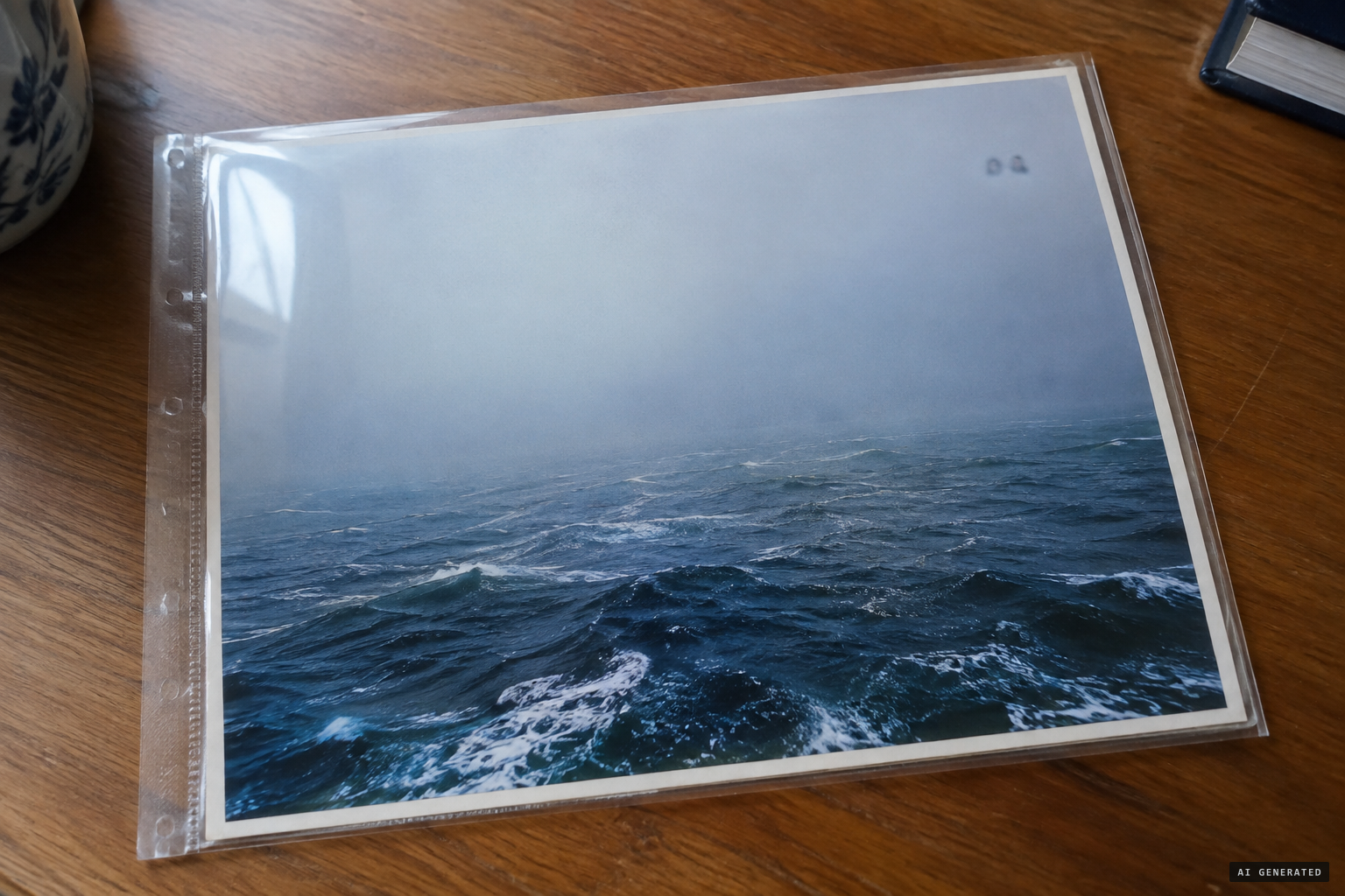 The uncropped original: small faces tucked in the sea mist