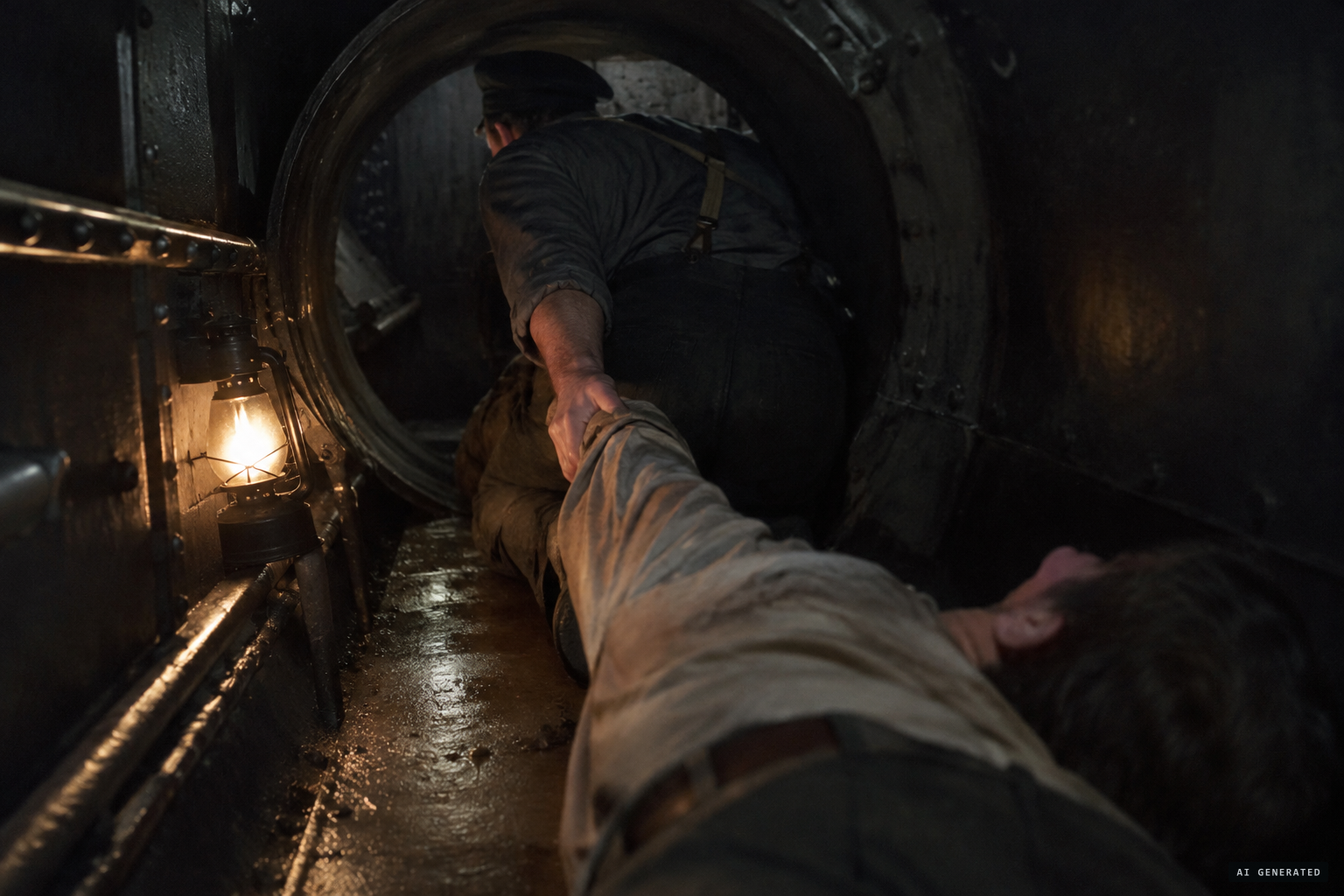 Costi Taviola drags his gassed shipmates through the narrow tube