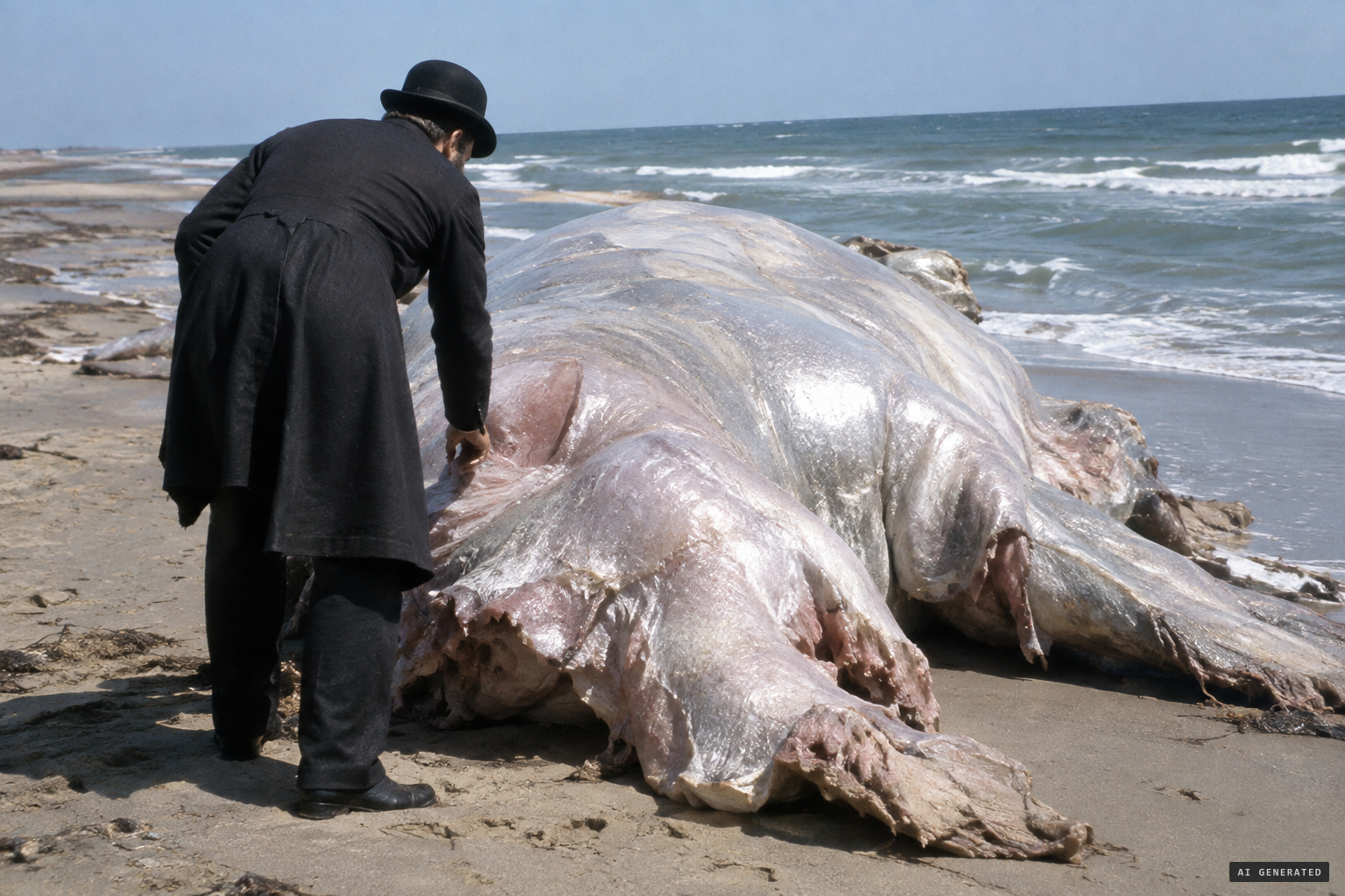 Dr. DeWitt Webb examines the pale, rubbery carcass