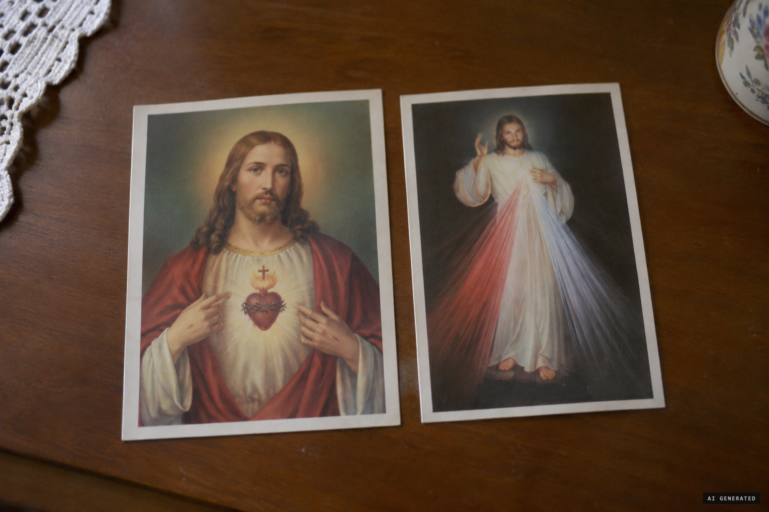 The imagery resembles earlier devotional art such as the Sacred Heart