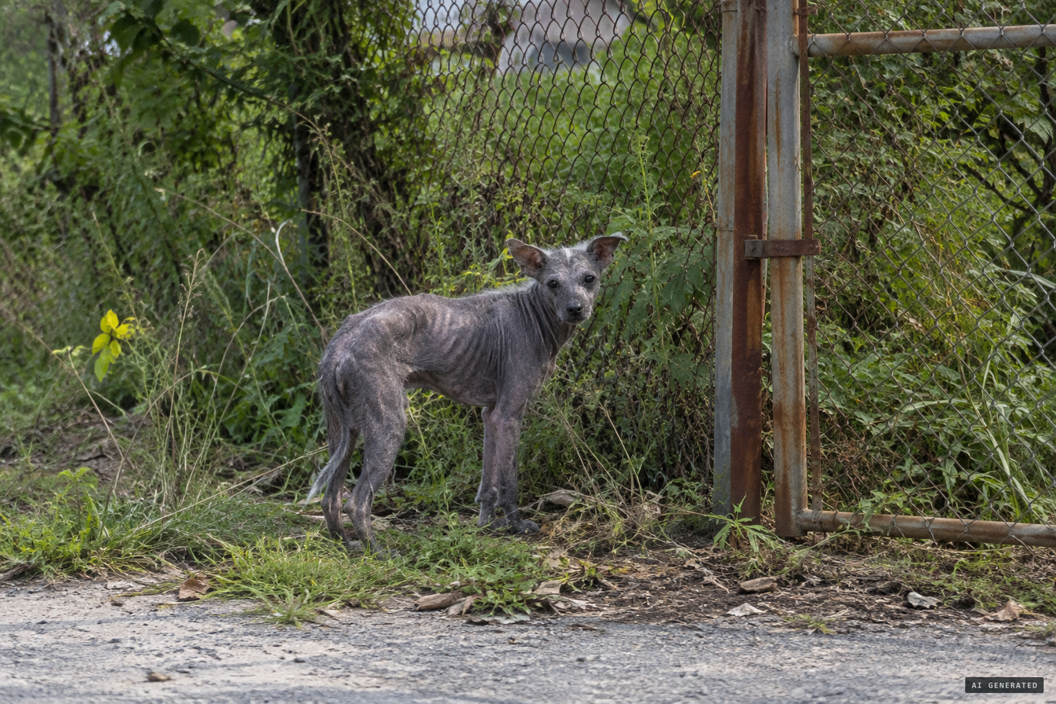A Valley Park resident's sighting: a small grey dog-like animal near a gate.