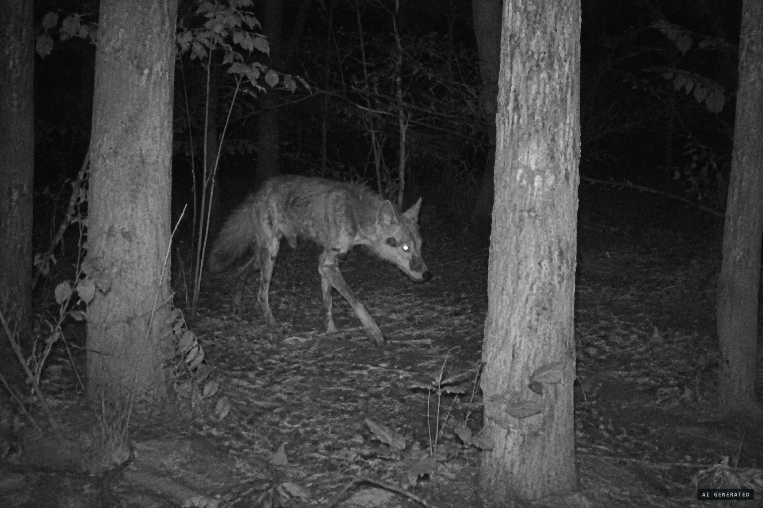 August 2013: a Louisiana trail camera 'chupacabra', identified as a mangy coyote.