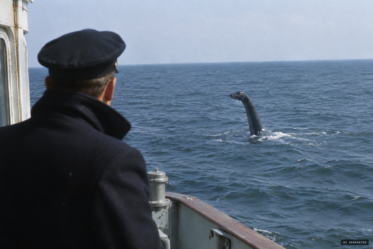 Third Mate John Axelson sees a snake-like head rear out of the sea off the starboard bow