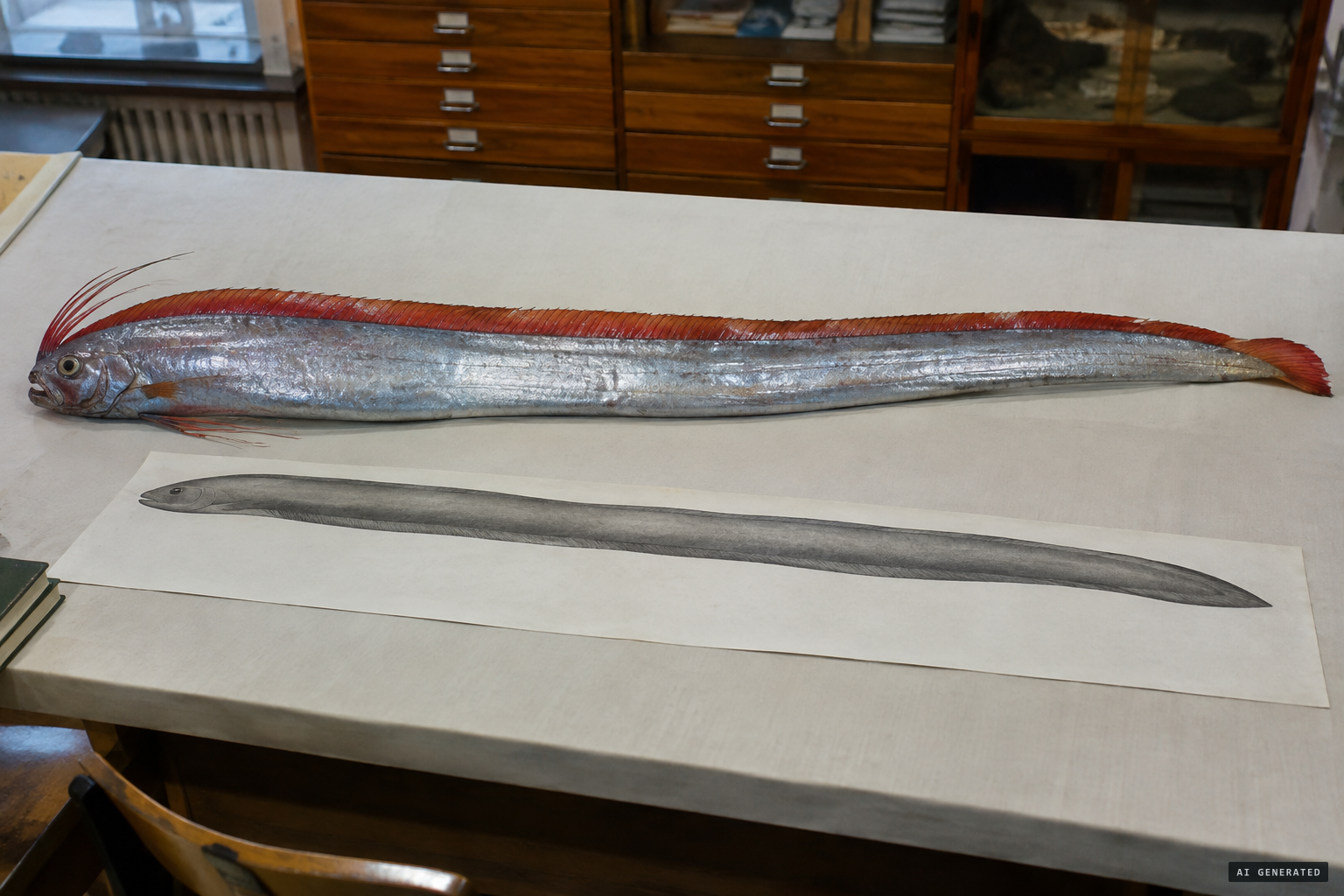 The oarfish suggestion: a red dorsal fin and a flattened body, unlike the officers' report