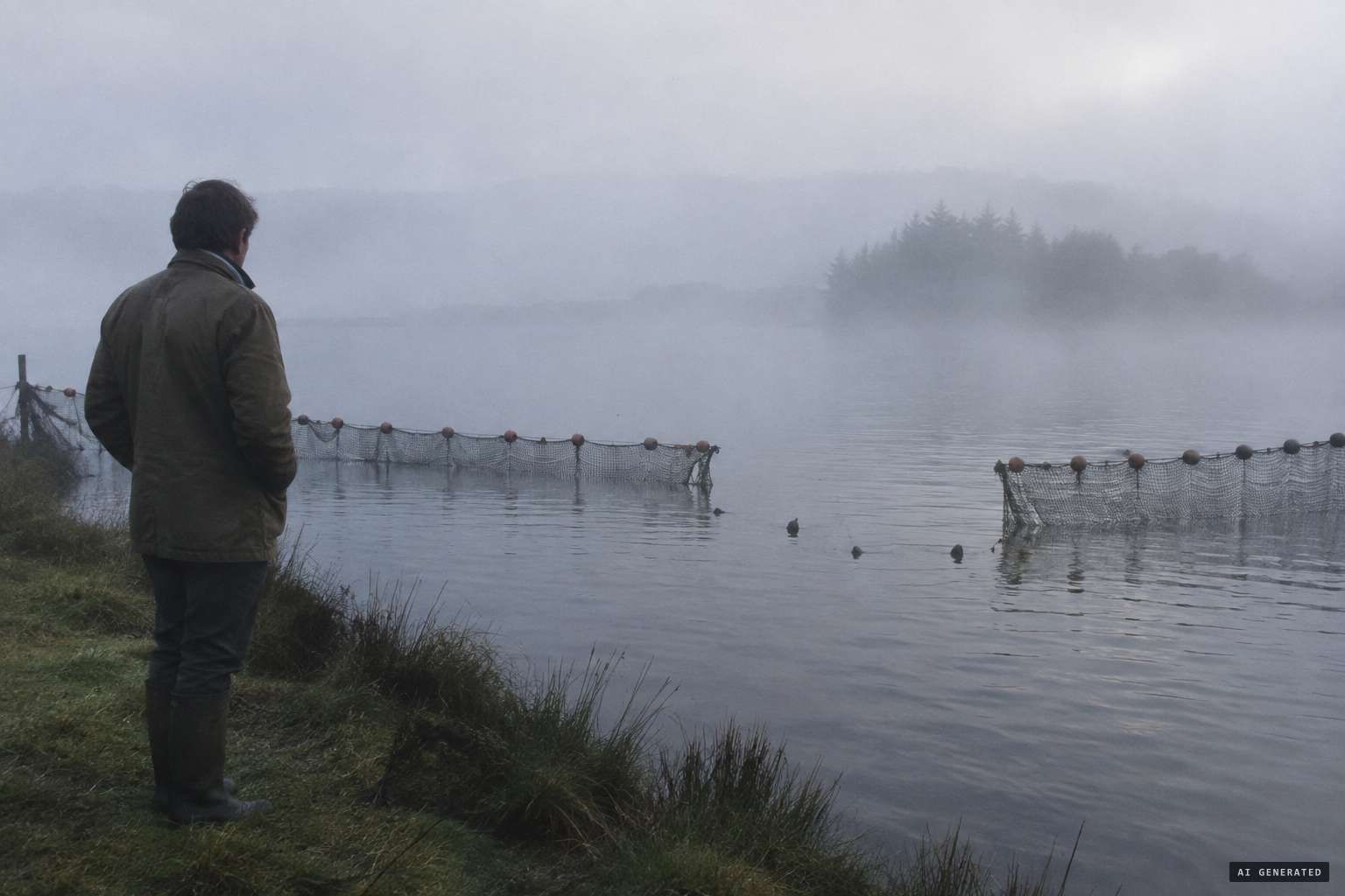 One morning, several of the net's buoys had sunk out of sight