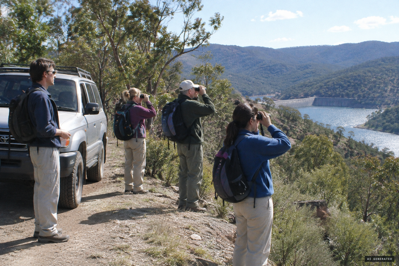 A field trip searches the road near the Cotter Dam