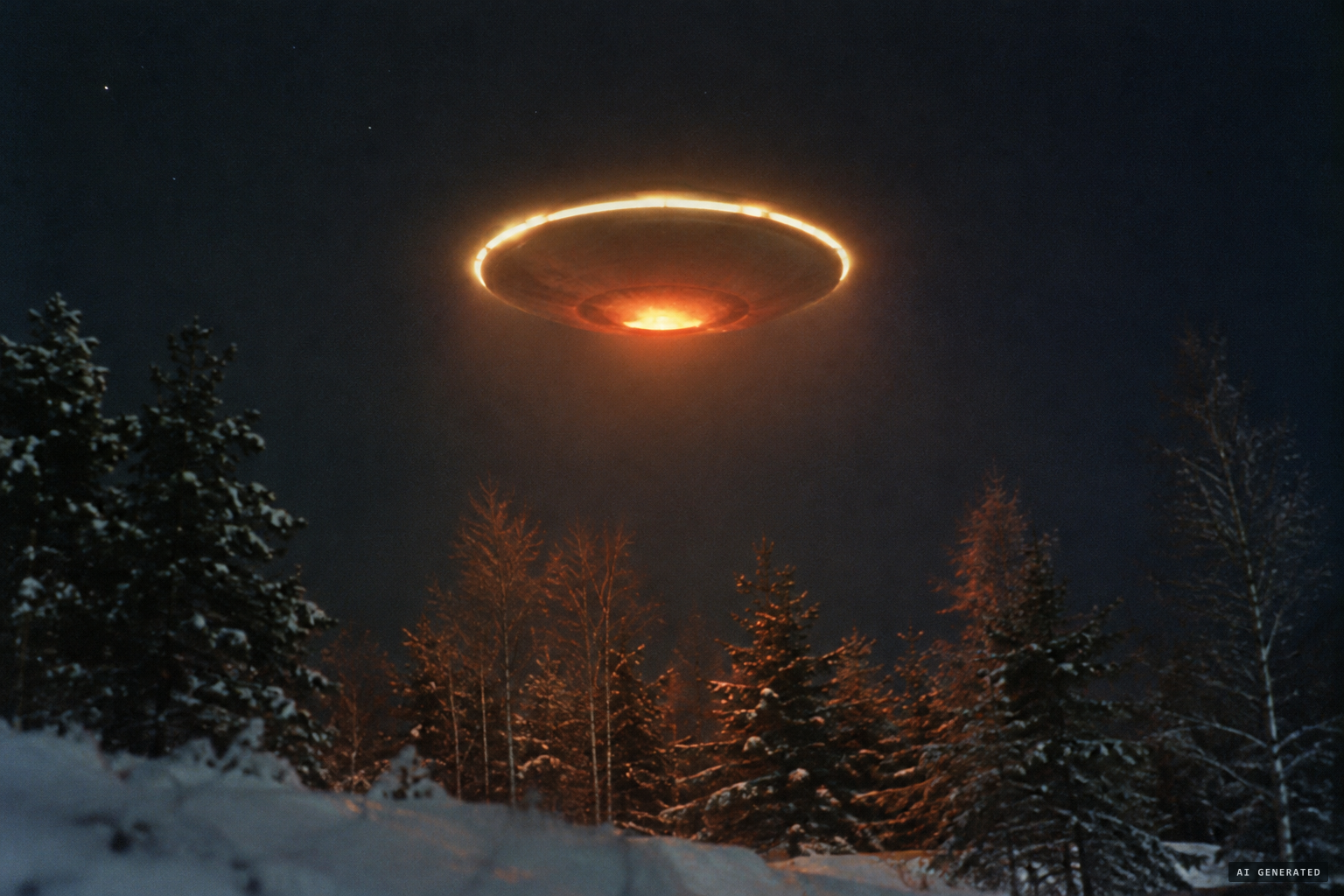 A round disc ringed by a luminous band, its underside glowing reddish yellow