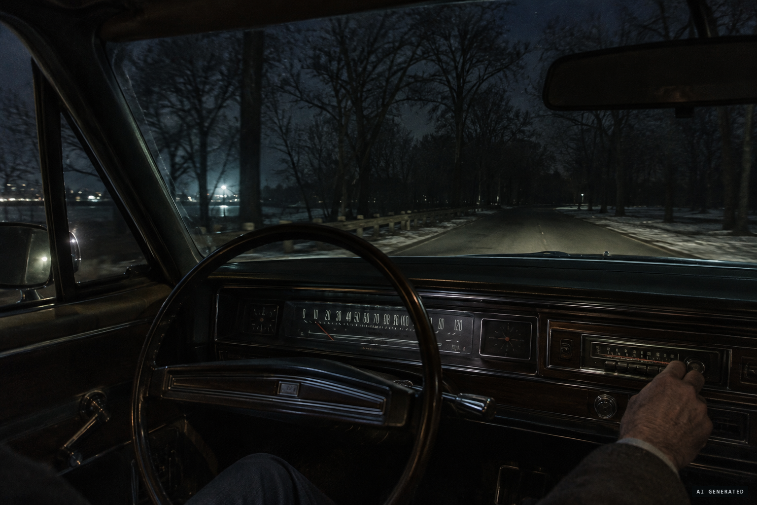 Static fills the car radio as O'Barski leans to adjust the dial and notices a light to his left