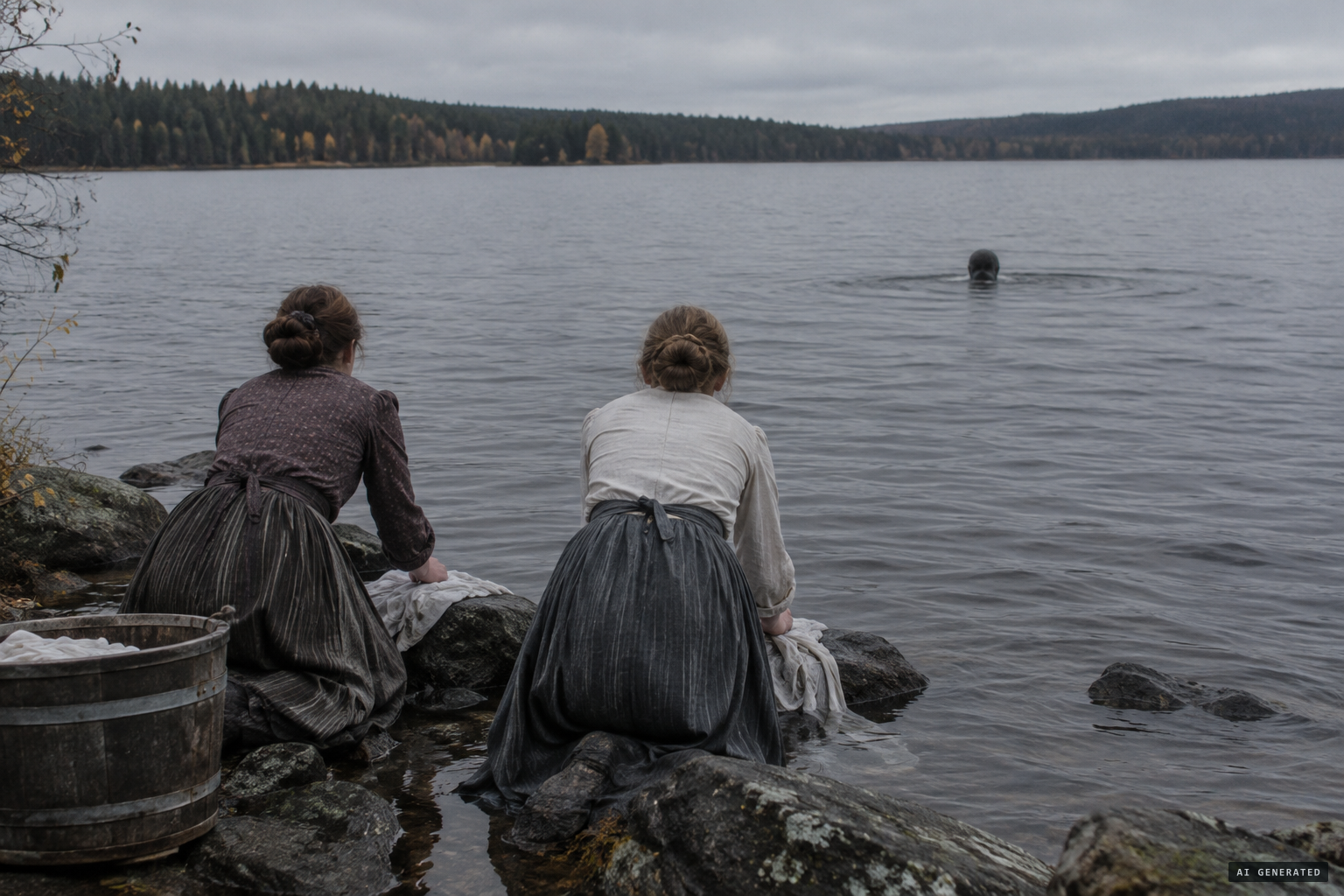 A head rises and sinks in the water