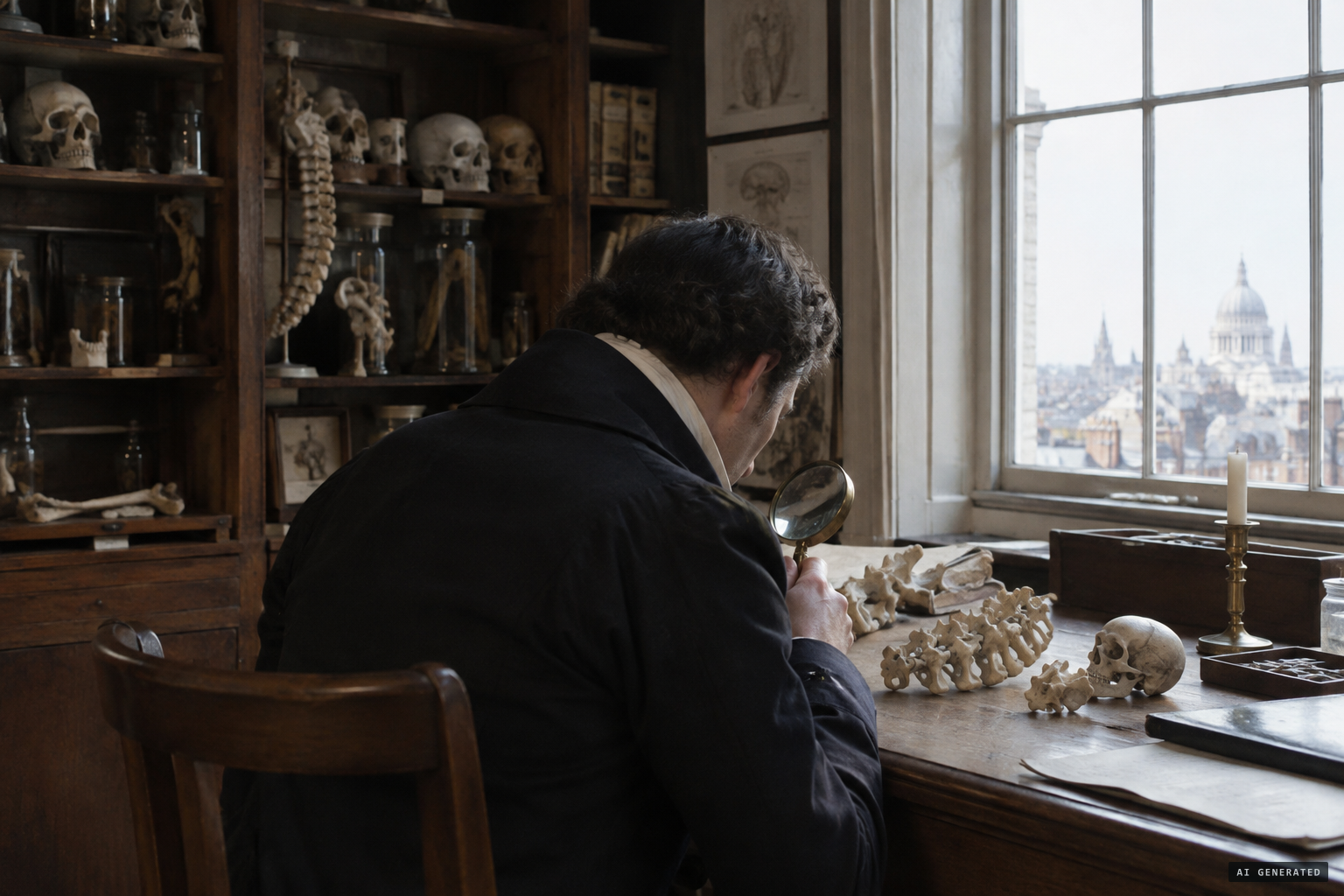 Sir Everard Home examines the vertebrae and skull