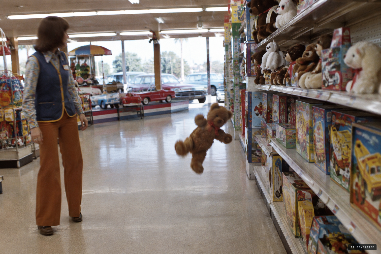 A teddy bear falling and forming an arch