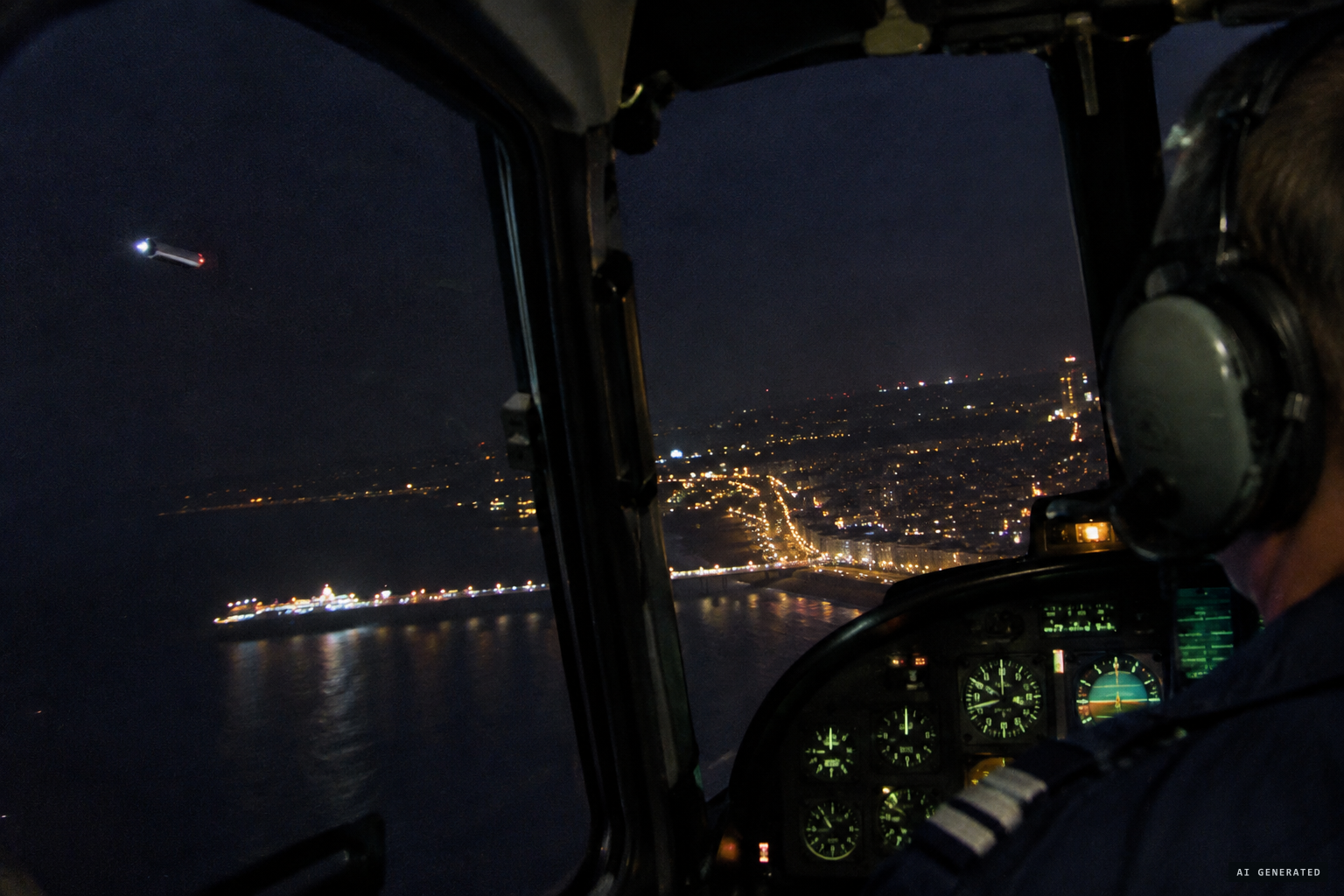 A compact cylinder approaches the helicopter from the left