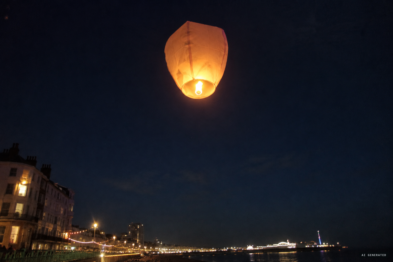 One reading: a lighted balloon or Chinese lantern