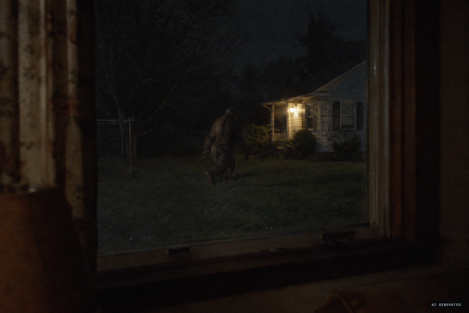 E. Howard Gassaway sees a large ape-like creature through his back window