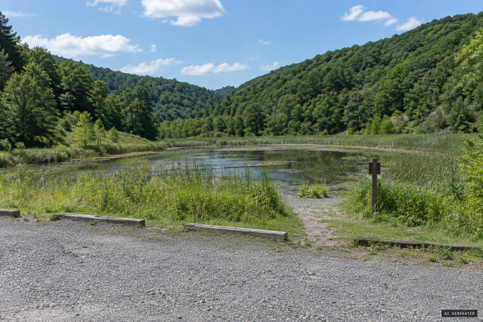 The shallow pond and boggy land in a glacier-carved valley