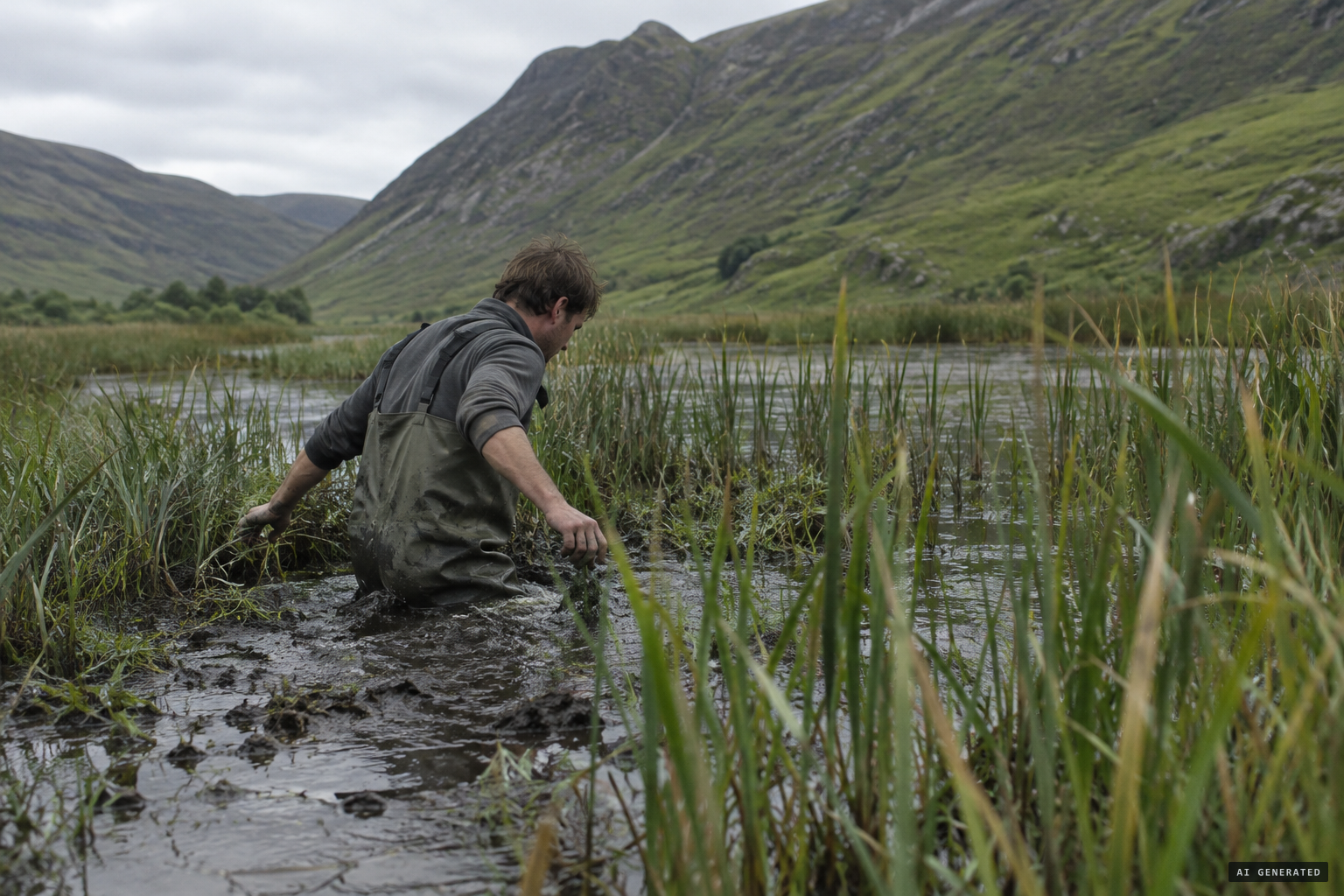 Wading to the spot took ten minutes through waist-deep mud