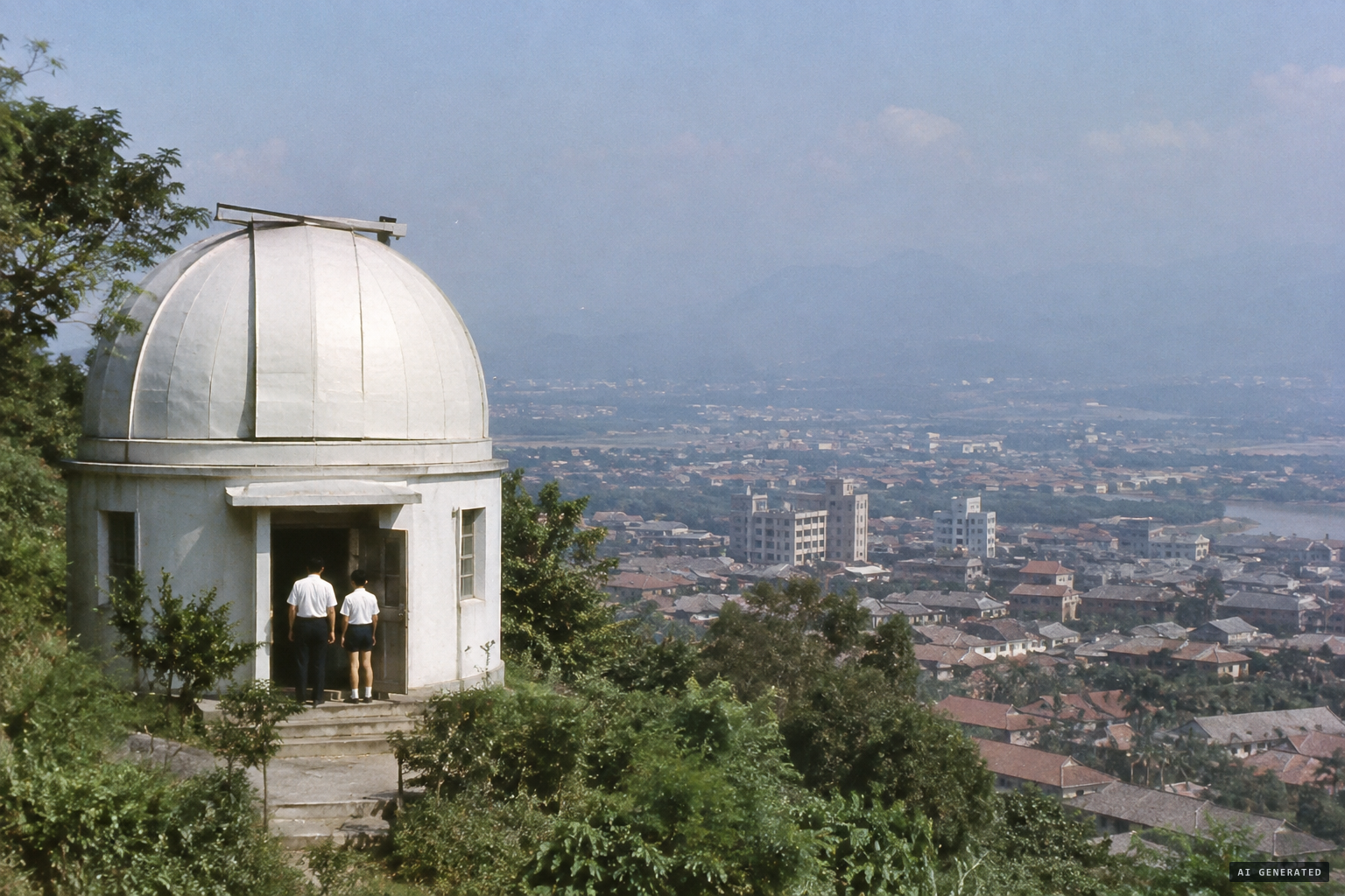 The Taipei City Observatory at Yuanshan, summer 1967, with its chief and his teenage brother