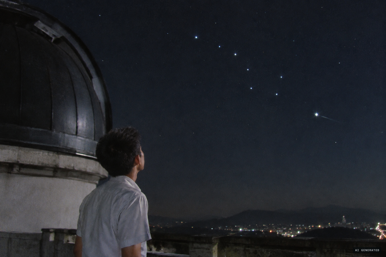 Near the Big Dipper, a bright dot makes an abrupt 90 degree turn
