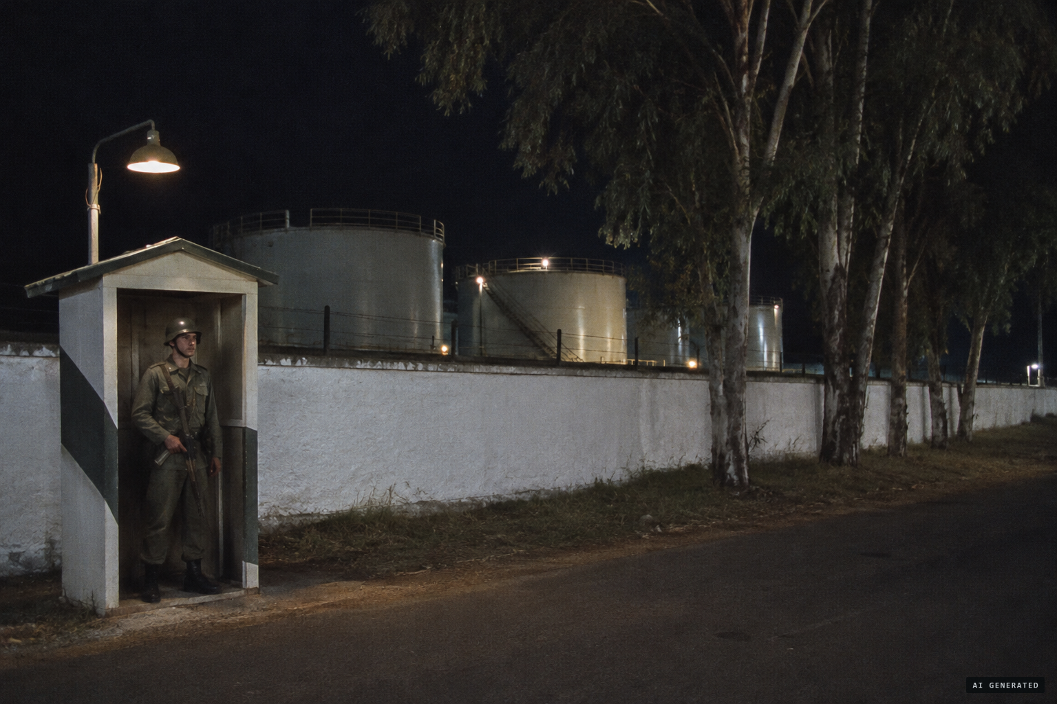 The fuel storage area at Talavera la Real, beside the eucalyptus trees