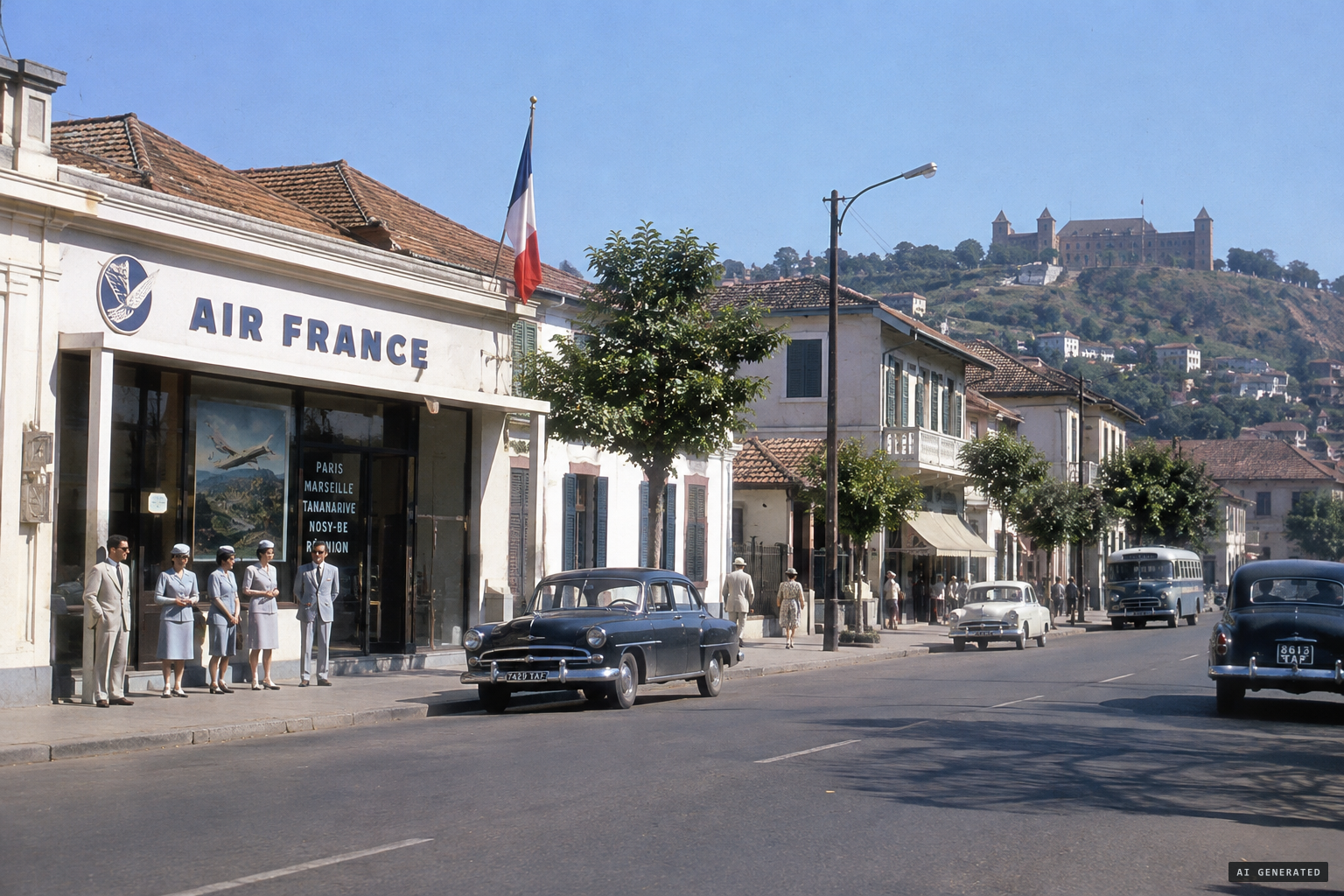 Air France staff wait for the Paris mail on Avenue de la Libération