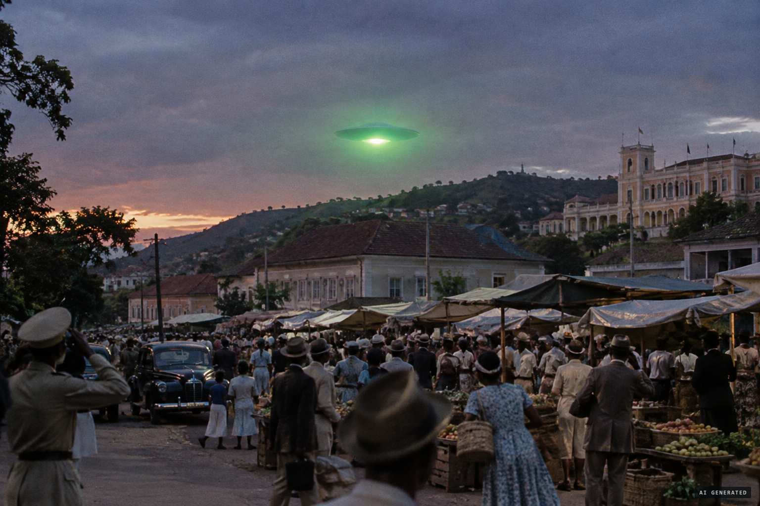 The light returns horizontally and hovers over the market