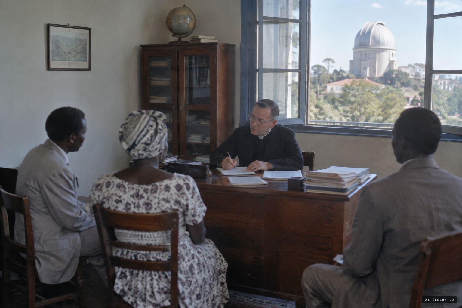 Father Coze collects witness testimony at the observatory