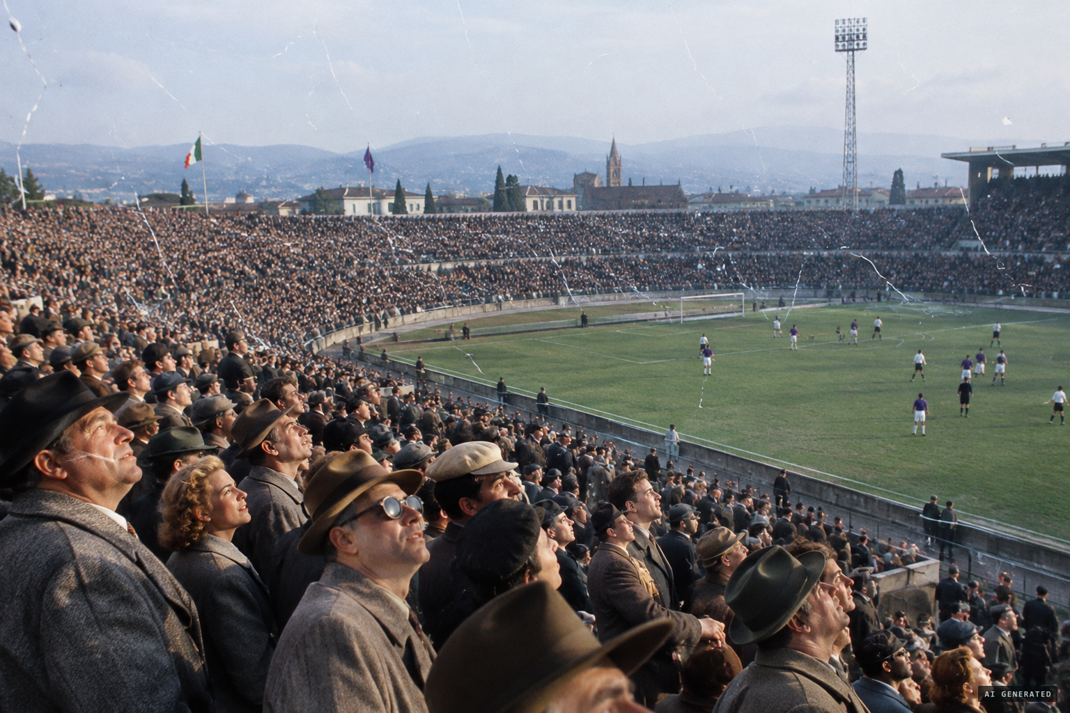 Florence, October 1954: 10,000 spectators watch 'angel hair' fall over the stadium