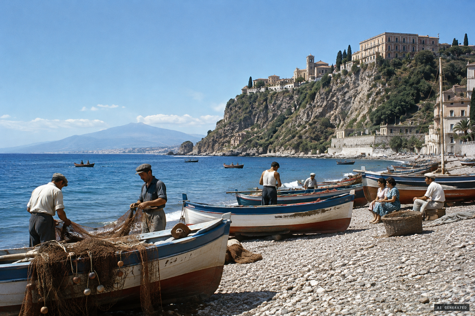 19 November 1954, around noon, the shore below Taormina
