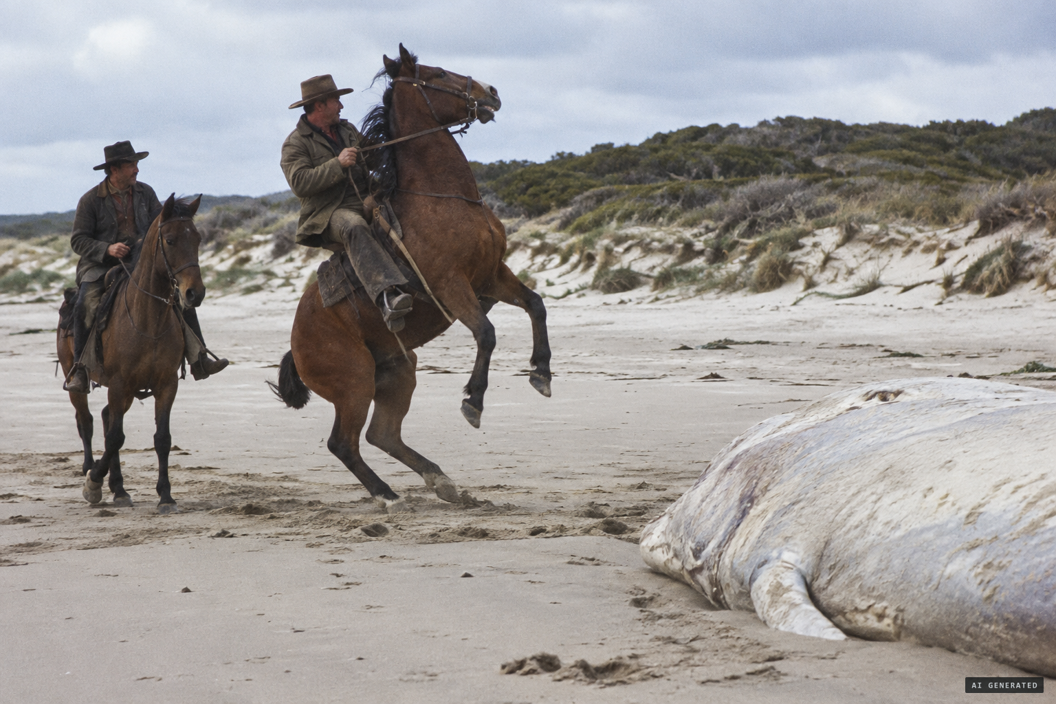 Anthony's horse refuses to go near the thing on the sand
