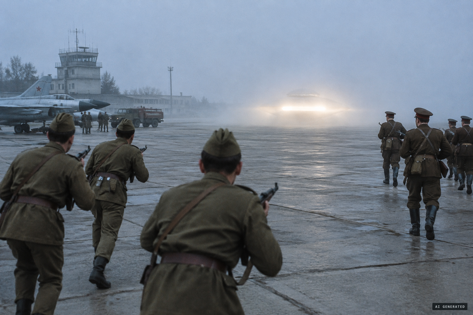 Armed guards and Soviet soldiers try to approach, halted at about 200 metres