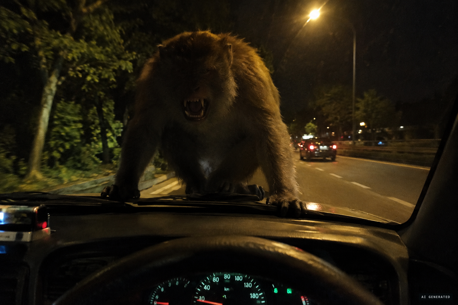 On the bonnet, it snarled: 'like a monkey but so big'
