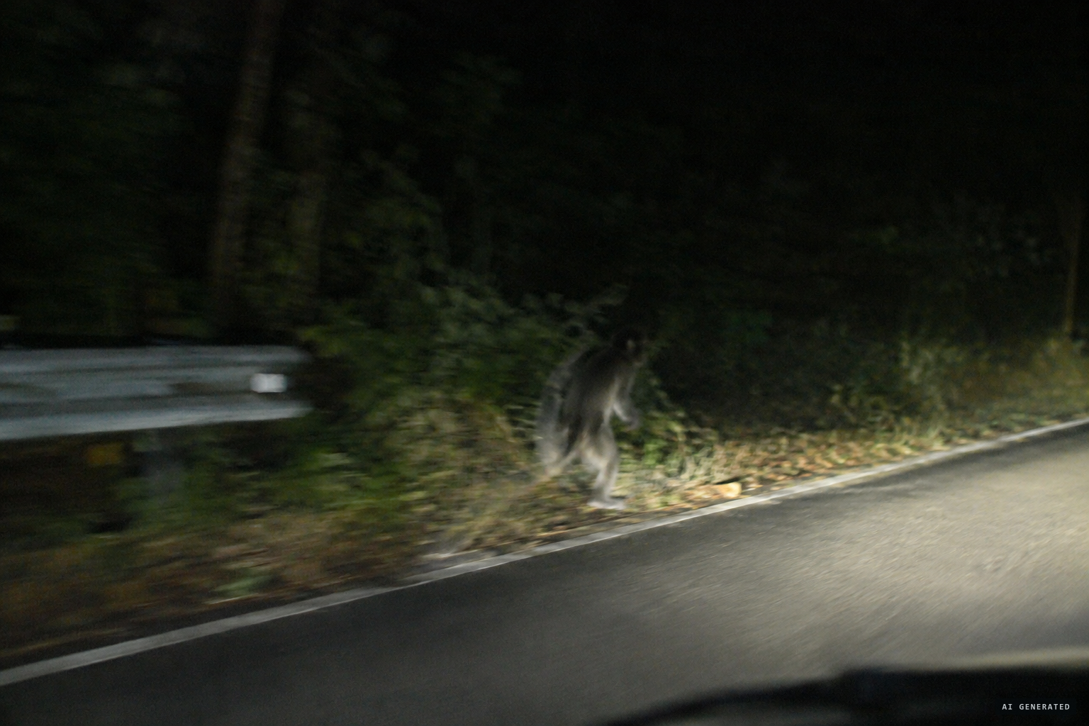 A brief glimpse: primate-like, greyish hair, face unseen