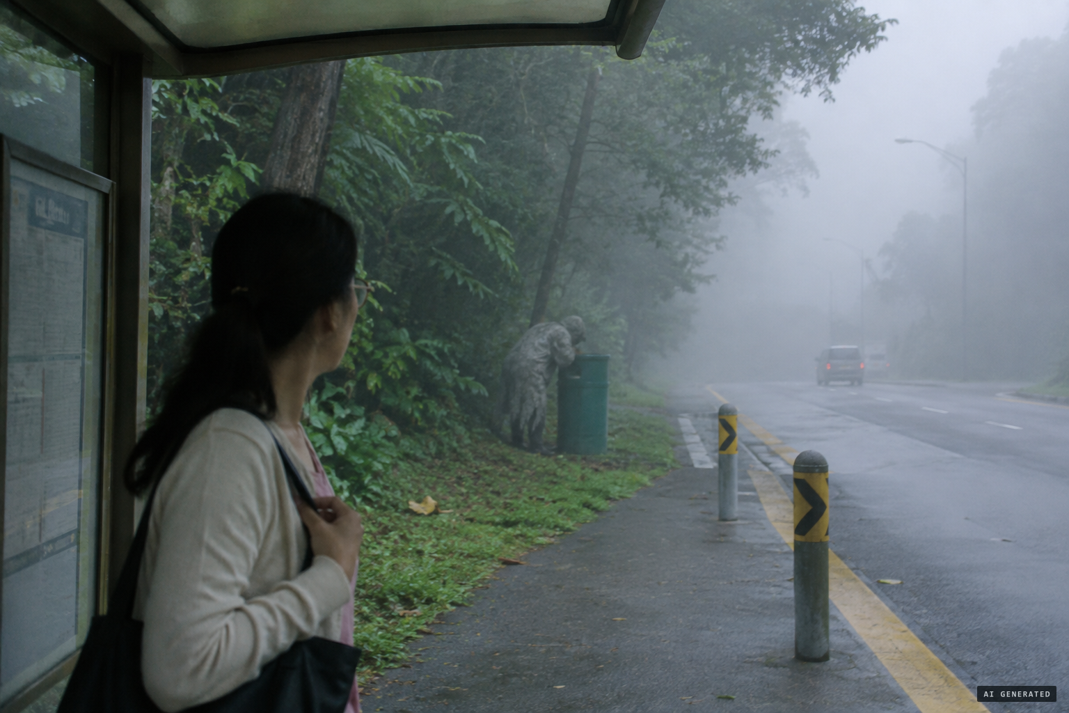 A housewife waiting for bus 171 sees a 'tramp' at a rubbish bin
