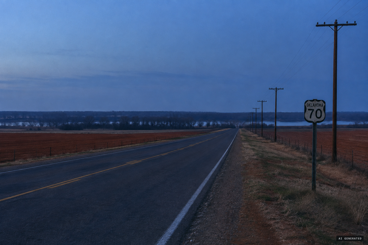 US Highway 70 crossing Cotton County near the Red River, March 1966