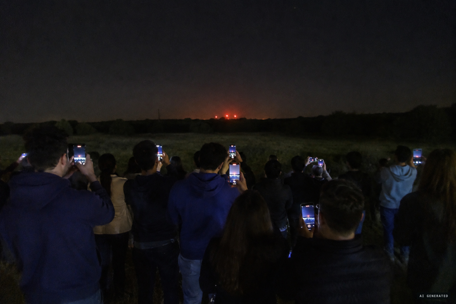 Witnesses film the striking red intermittent lights to post online