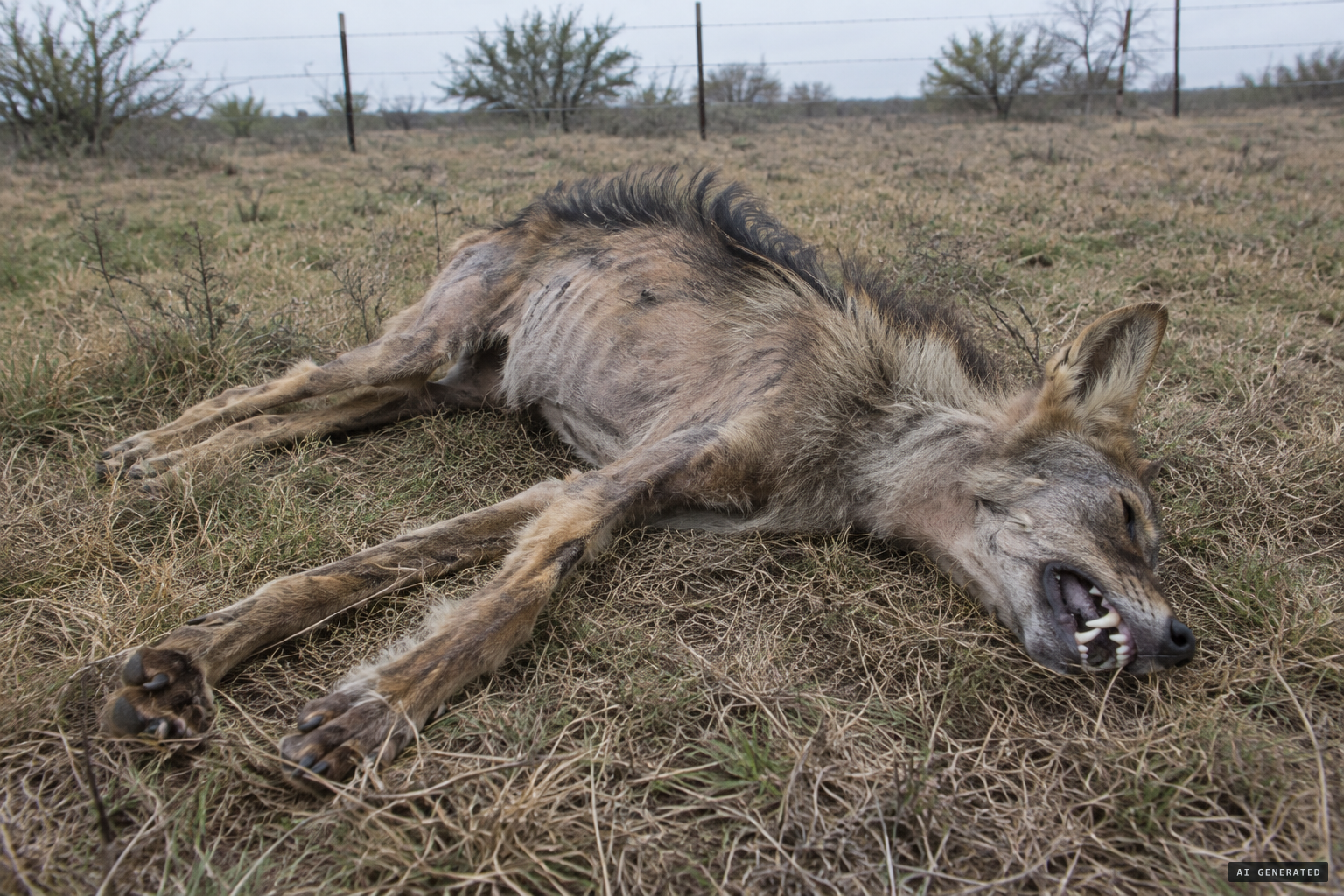Long legs, big teeth, and a mangy body unlike any local coyote