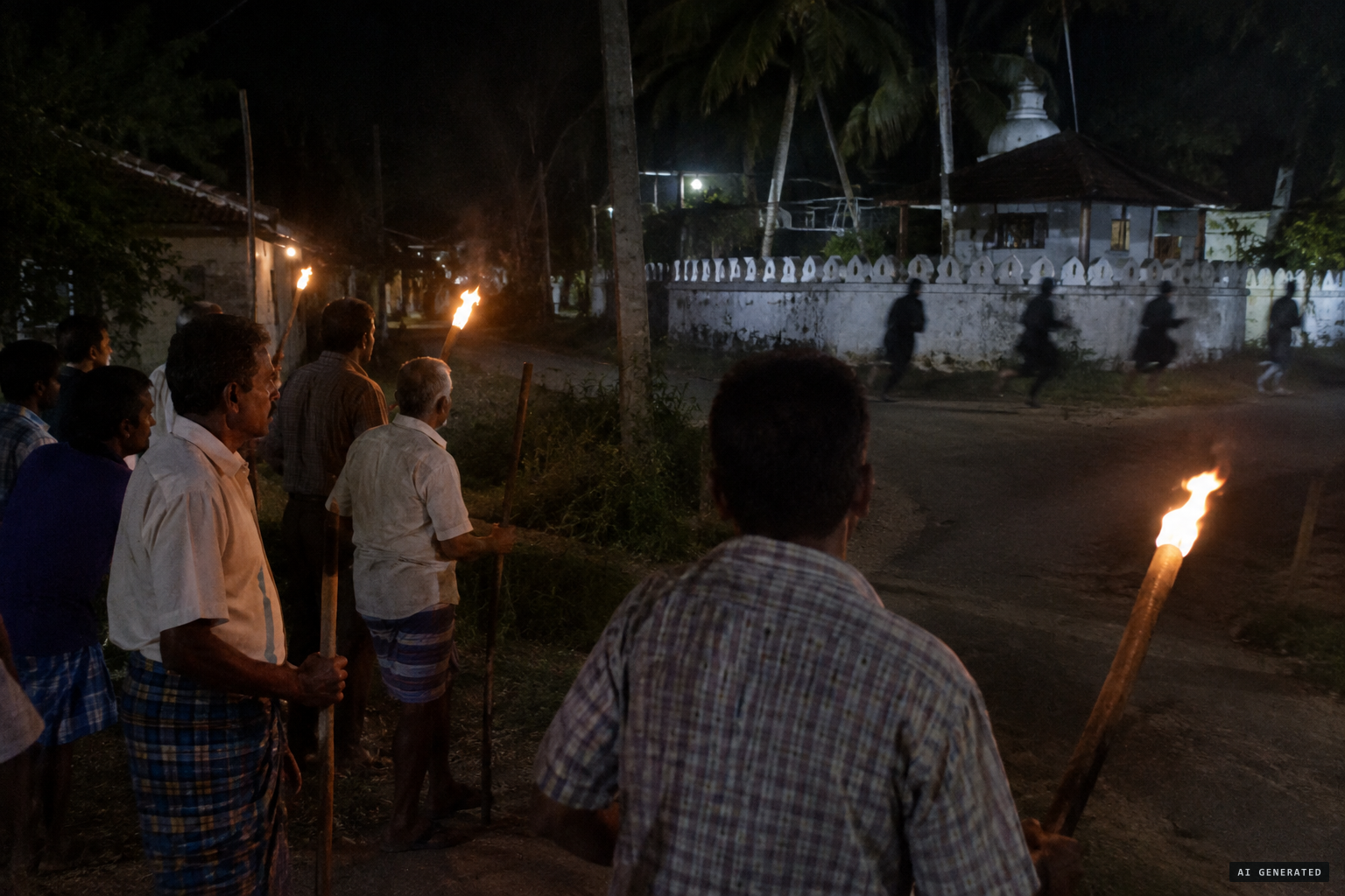 Over 250 villagers stay up at night as black-clad figures run about