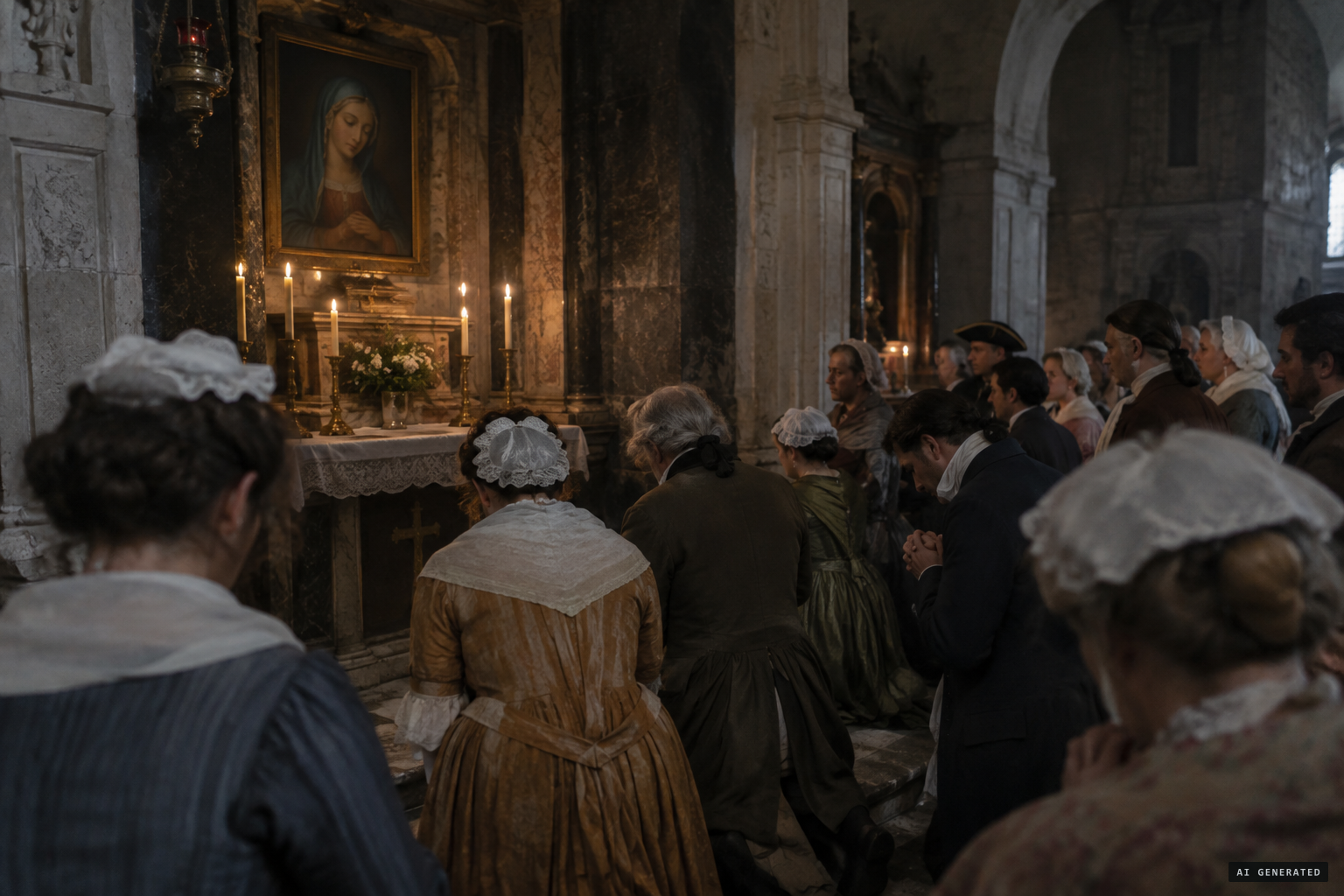 Citizens of Ancona pray before the cathedral Madonna as the French approach