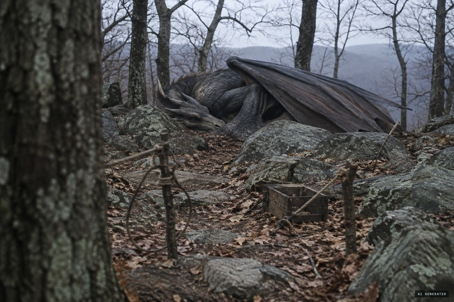 The sleeping Snallygaster snores on Sugar Loaf while snares are set
