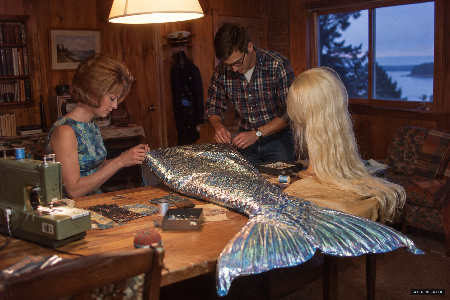 Andy and Lois Lord make the mermaid costume and long blonde wig
