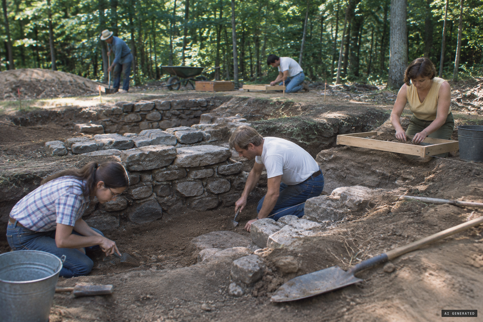 Trask and Robbins excavate the parsonage foundations