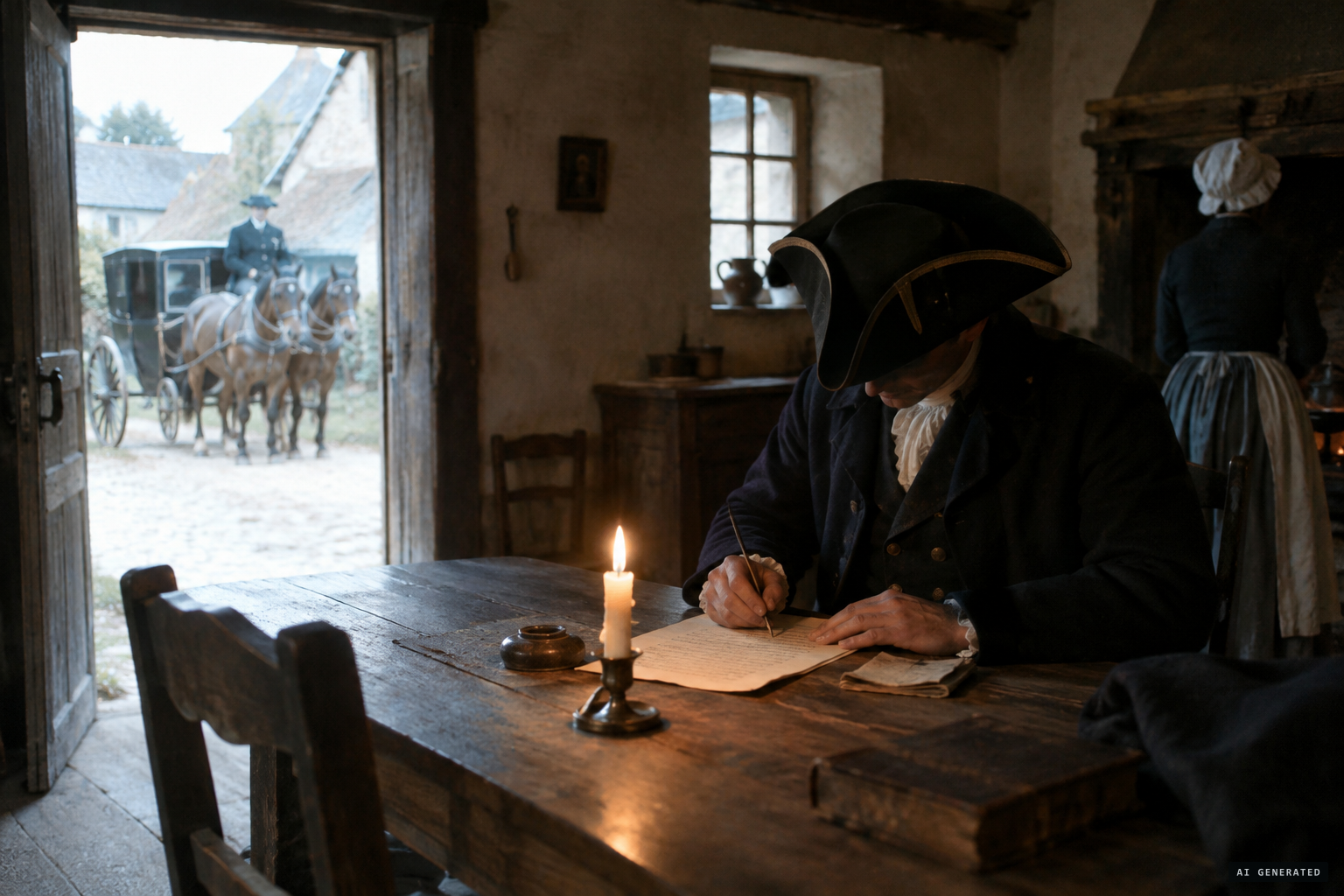 A police inspector from Paris arrives and writes his report.