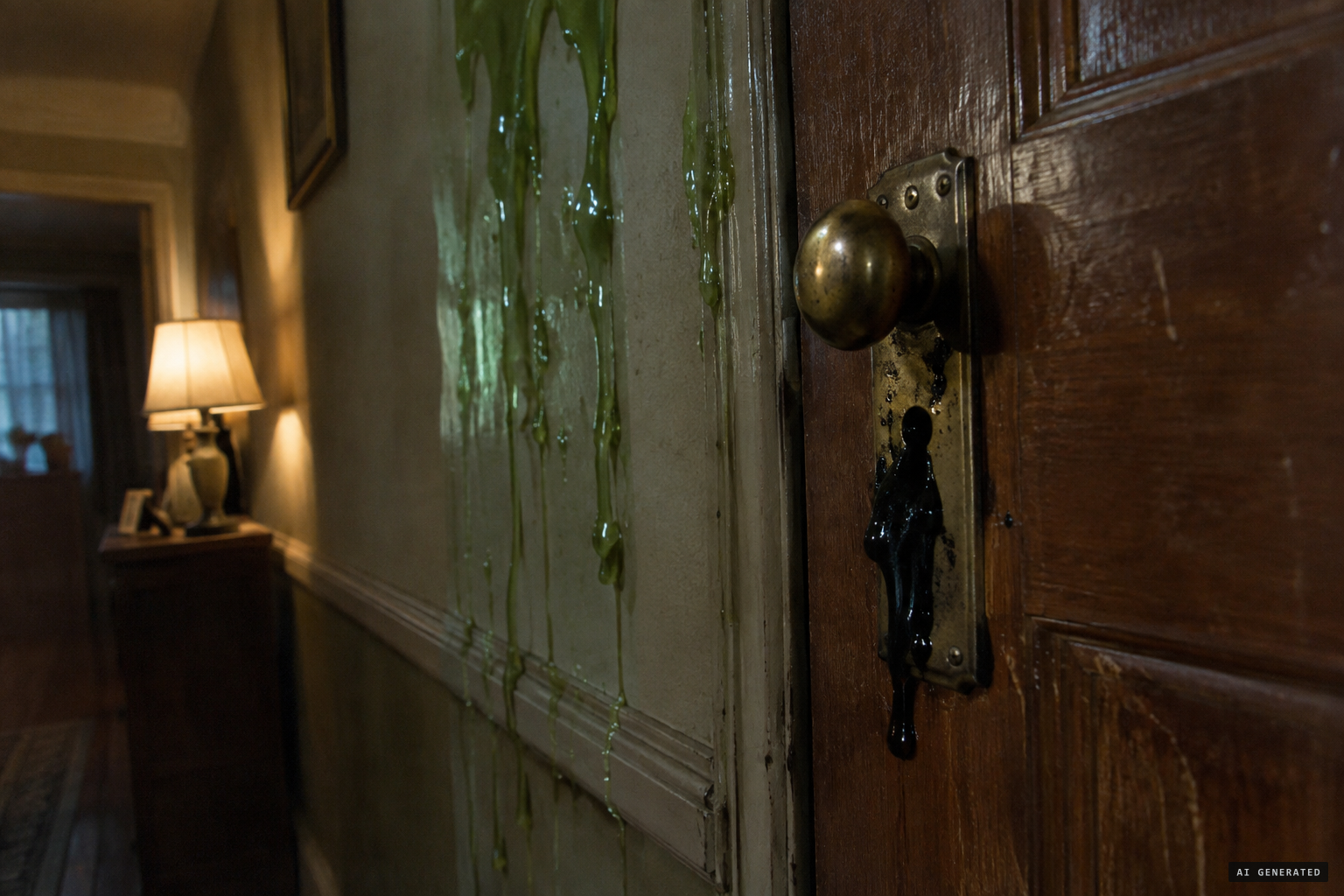 Green slime from the walls and black ooze from a keyhole