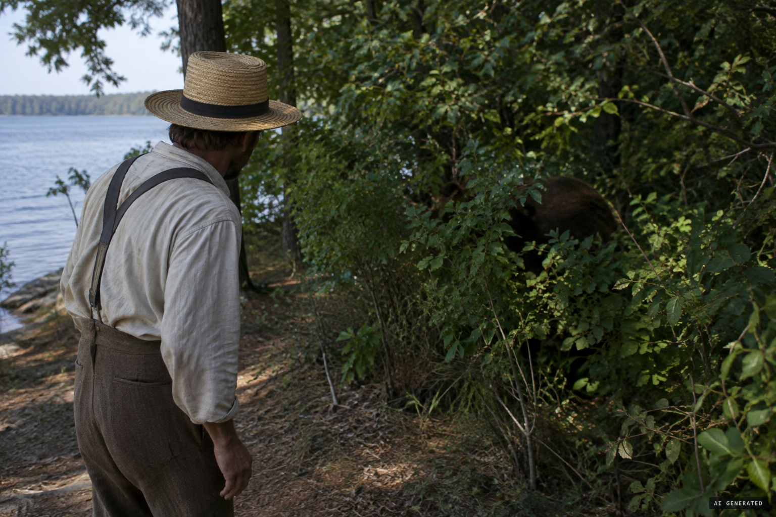 A man sees "the very old devil" in the bushes by the lake